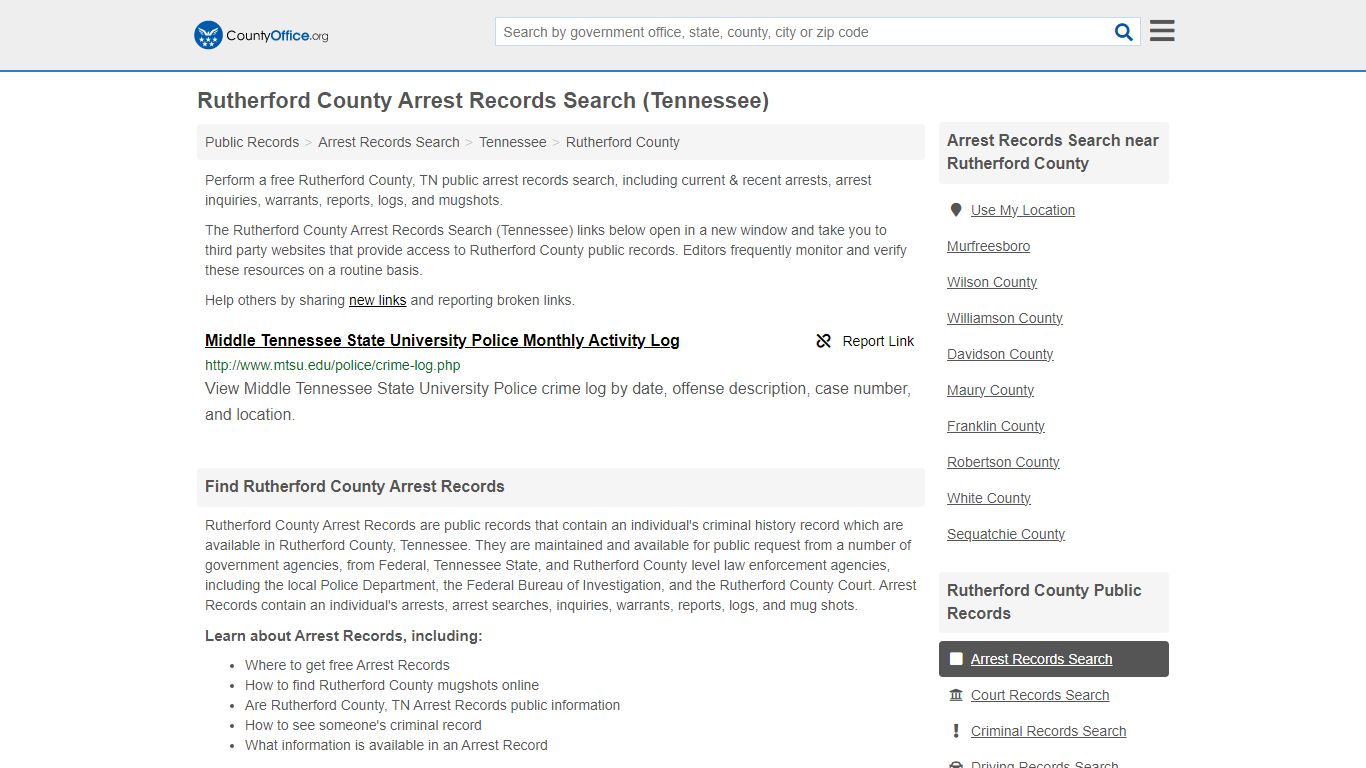 Rutherford County Arrest Records Search (Tennessee) - County Office